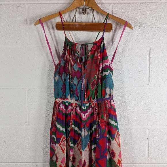 Maeve Dress Womens 2 Purple Green Multi Geometric Tarana Maxi Boho Lined - Picture 2 of 7